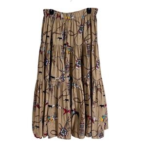 Sedona Stitchery Tiered Maxi Skirt Womens OSFM Tan Southwestern Rodeo Cowboy